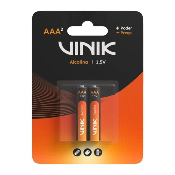Pilha Alcalina AAA 1.5V - Com 2 Unidades - VP3AB2A - VINIK