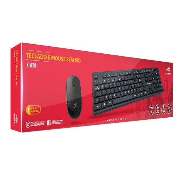 Combo Teclado + Mouse Sem Fio - K-W20BK - C3Tech