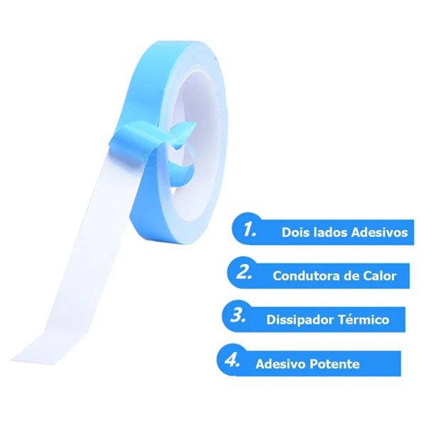 Fita Térmica Adesiva Dupla Face ThermalTape - 1.5W/wK - Largura 10mm - Comprimento 5 Metros - Power UP