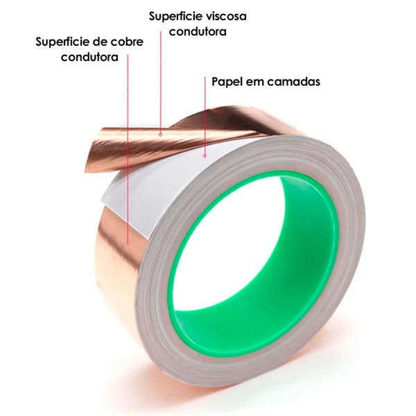 Fita de Cobre Adesiva CopperTape - 3.5W/wK - Largura 10mm - Comprimento 5 Metros - Power UP