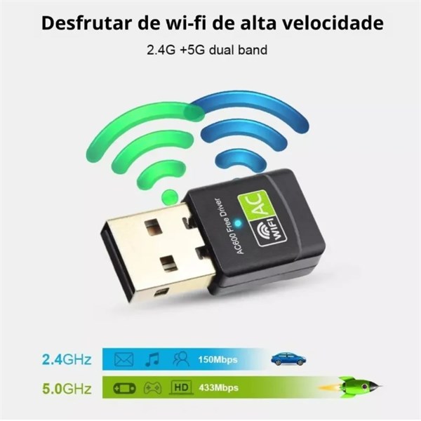 Adaptador Wifi Wireless USB Dual Band 2.4G 5GHz - 600Mbps - Wifi 5