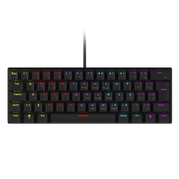 Teclado Mecânico Anihi Black - Switch RED - LED Rainbow - 60% Compacto ABNT2- ANIHIBKRD - VINIK