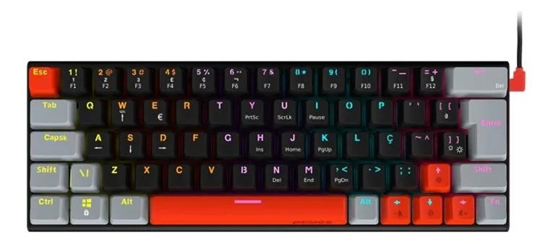 Teclado Mecânico Kuromori Black Vulcan - Switch Blue - LED Rainbow - 60% Compacto ABNT2 - PTKM60BL - PCYes