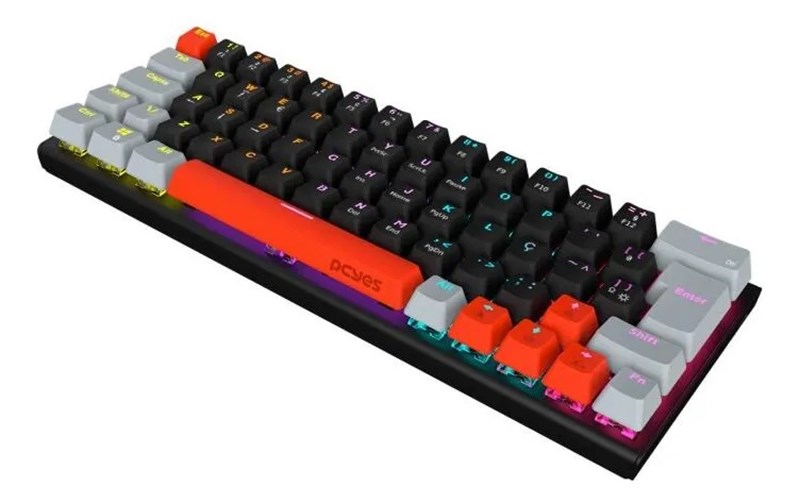 Teclado Mecânico Kuromori Black Vulcan - Switch Blue - LED Rainbow - 60% Compacto ABNT2 - PTKM60BL - PCYes
