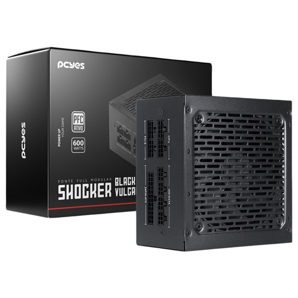 Fonte ATX 600W Gamer Modular Shocker Full 80 Plus 80+ White - Black Vulcan - FM600WBV - PCYES