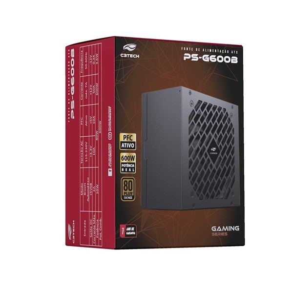 Fonte ATX 600W Gamer 80Plus 80+ Bronze - Sem Cabo - PS-G600B - C3Tech