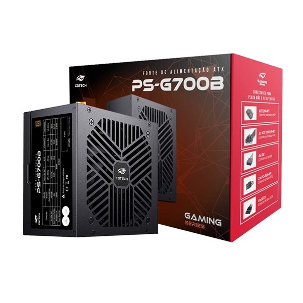 Fonte ATX 700W Gamer 80Plus 80+ Bronze - Sem Cabo - PS-G700B - C3Tech