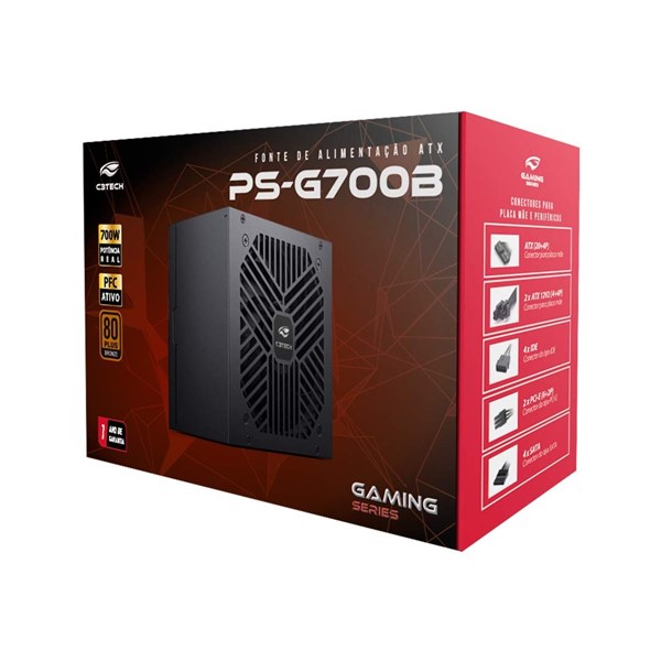 Fonte ATX 700W Gamer 80Plus 80+ Bronze - Sem Cabo - PS-G700B - C3Tech
