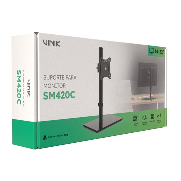 Suporte Para Monitor de 14 A 32 Com Base de Vidro e Organizador de Cabo - SM420C - Vinik