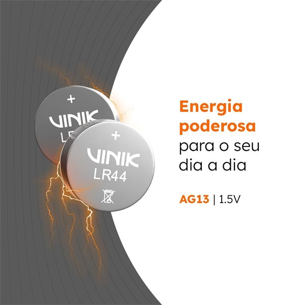 Bateria Alcalina LR44 1.5V - VB44B10 - 1 Unidade - VINIK