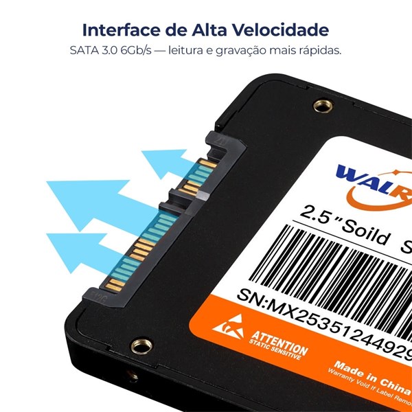SSD 512GB Sata III 2.5" - Leitura 500 Mbps Gravação 450 Mbps - Walram