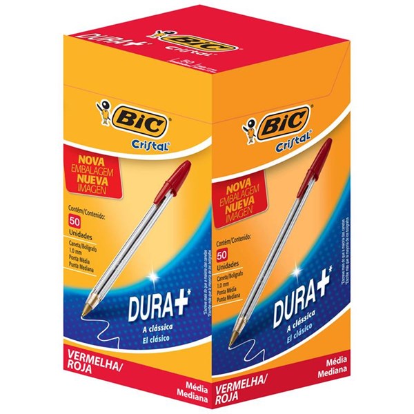 CANETA BIC CRISTAL VERMELHA CX C/50 UND