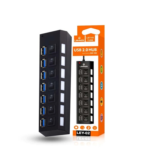 Hub USB 7 Portas 2.0 com Interruptor Lehmox LEY-1840