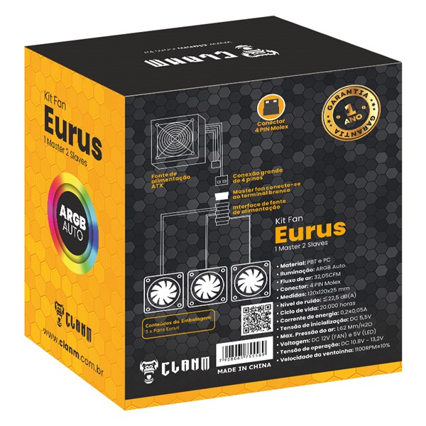 KIT 3 FANS EURUS MASTER/SLAVE RGB