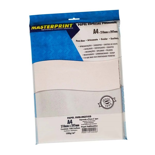 PAPEL SUBLIMATICO 100g A4 100 FOLHAS NEUTRO