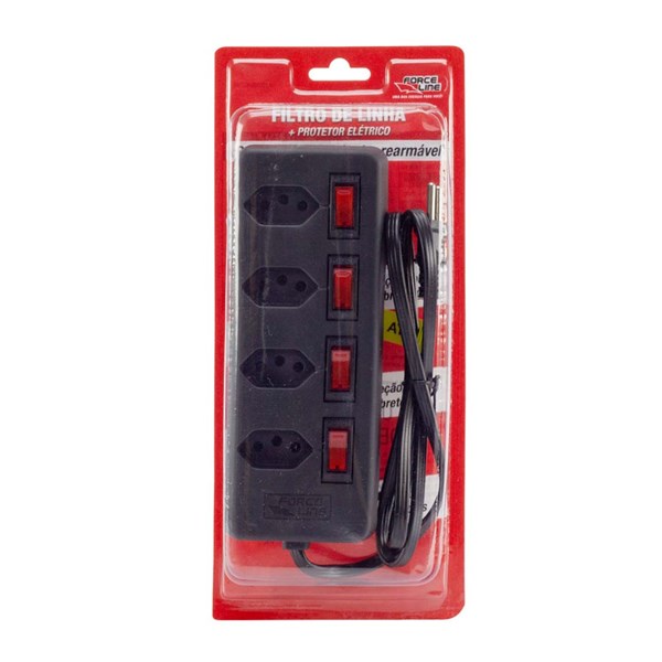 Filtro de Linha Force Line 4 Tomadas Interruptores Independentes Cricuit Breaker 1Metro