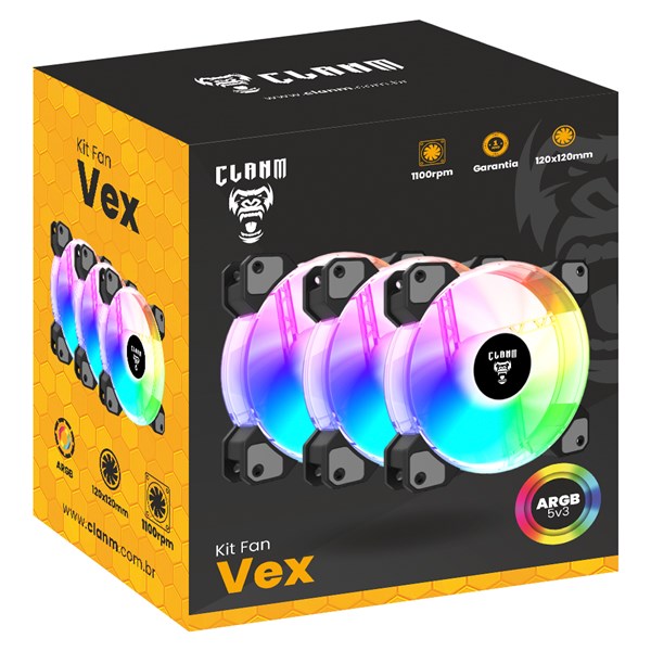 Kit 3 Fans Vex ARGB 3PIN Clanm