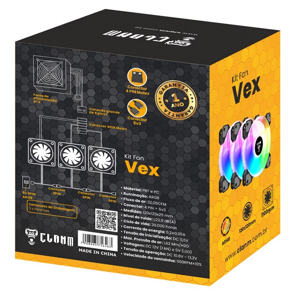 Kit 3 Fans Vex ARGB 3PIN Clanm