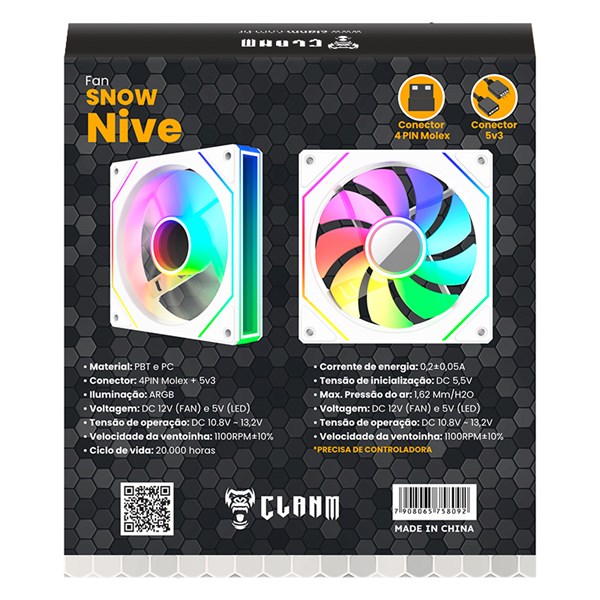 Coooler Fan Nive ARGB Branco 3PIN Clanm
