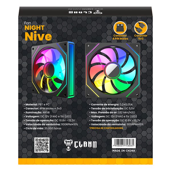 Coooler Fan Nive ARGB Preto 3PIN Clanm