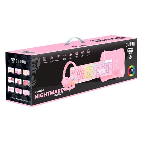 Kit Gamer Nightmare Candy Teclado Mouse Mousepad e Fone