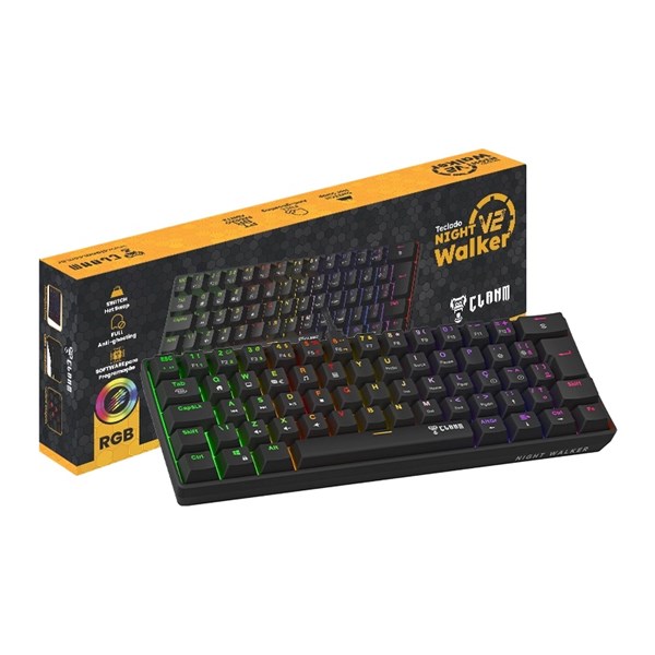 Teclado Mecânico 60% Night Walker V2 Switch Red CLANM