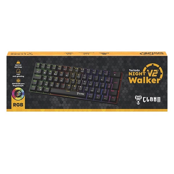 Teclado Mecânico 60% Night Walker V2 Switch Red CLANM