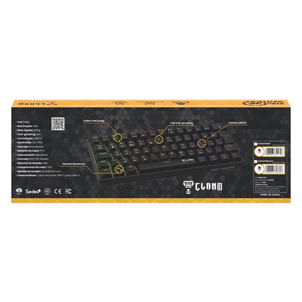 Teclado Mecânico 60% Night Walker V2 Switch Red CLANM