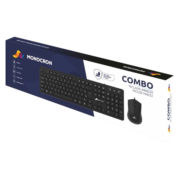 Kit Teclado MN8269 Slim com Fio + Mouse MN232 com Fio Monocron
