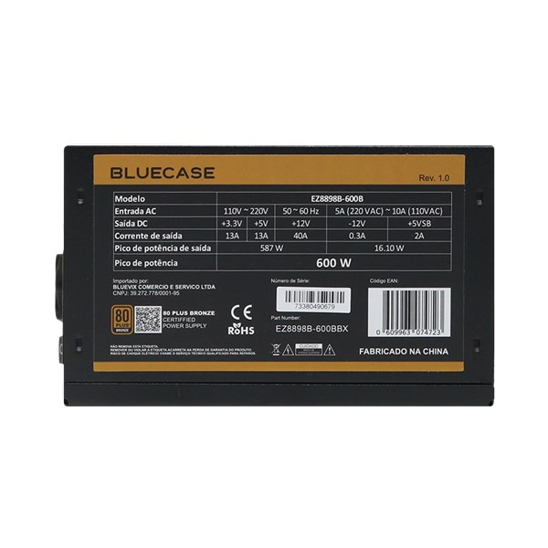 Fonte ATX 600W 80Plus Bronze REAL EZ8898B-600B Preto - Bluecase