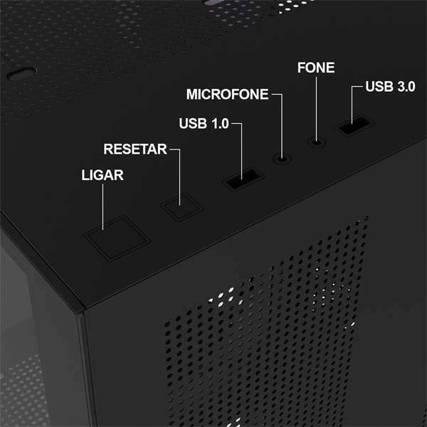 Gabinete Aquario BG-064 Pure Pro Preto Bluacase 3 Fans Rainbow Vidro USB 3.0 M-ATX ITX