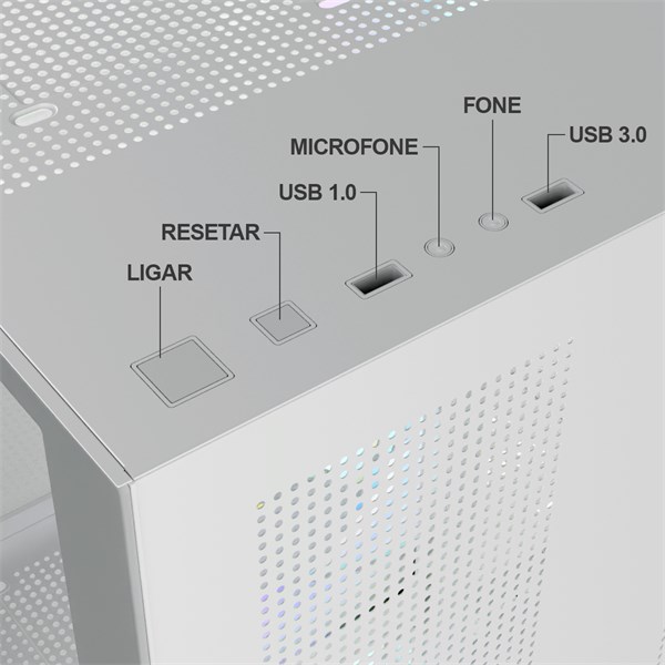 Gabinete Aquario BG-064 Pure Pro Branco Blucase 3 Fans Rainbow Vidro USB 3.0 M-ATX ITX
