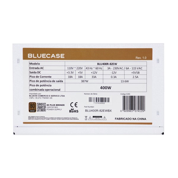 Fonte ATX 400W Real 80 Plus Bronze BLU400R-82EW Bluecase