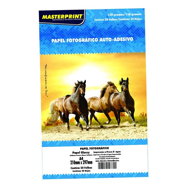 Papel Fotográfico A4 Glossy Adesivo 130G 20 Folhas - Masterprint