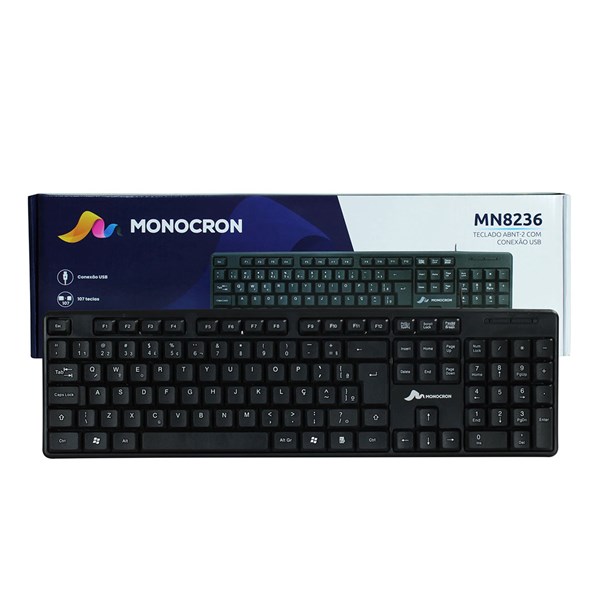 Teclado Com Fio Monocron MN8236 107Teclas Preto 1,5M