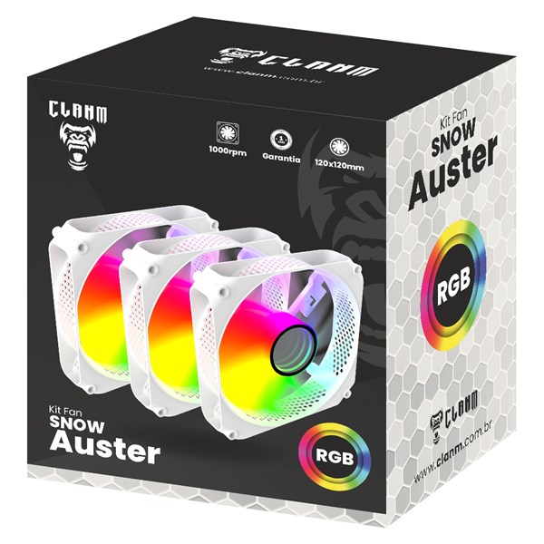 Kit 3 Fans Cooler Auster Snow Branco Clanm Molex