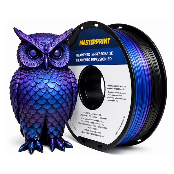 Filamento PLA Silk Roxo/Azul/Preto 1KG 1.75MM Masterprint