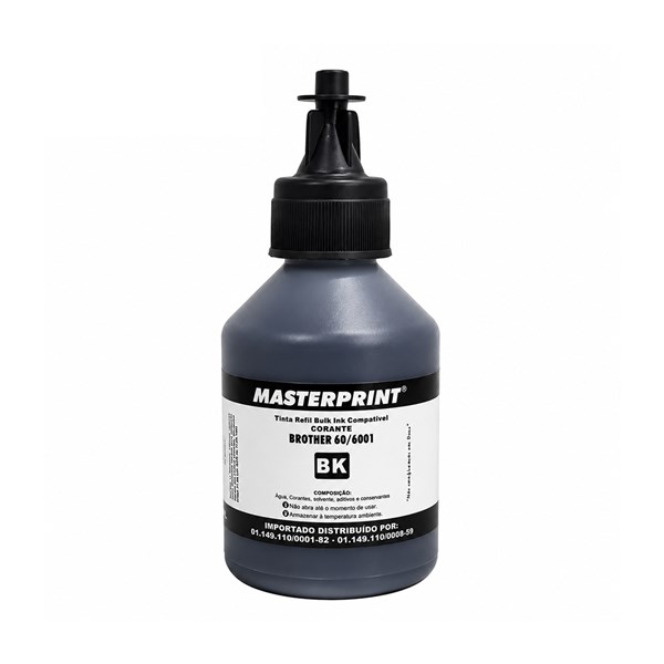 Refil Compatível Brother D60 D6001 Preto Masterprint 108ml