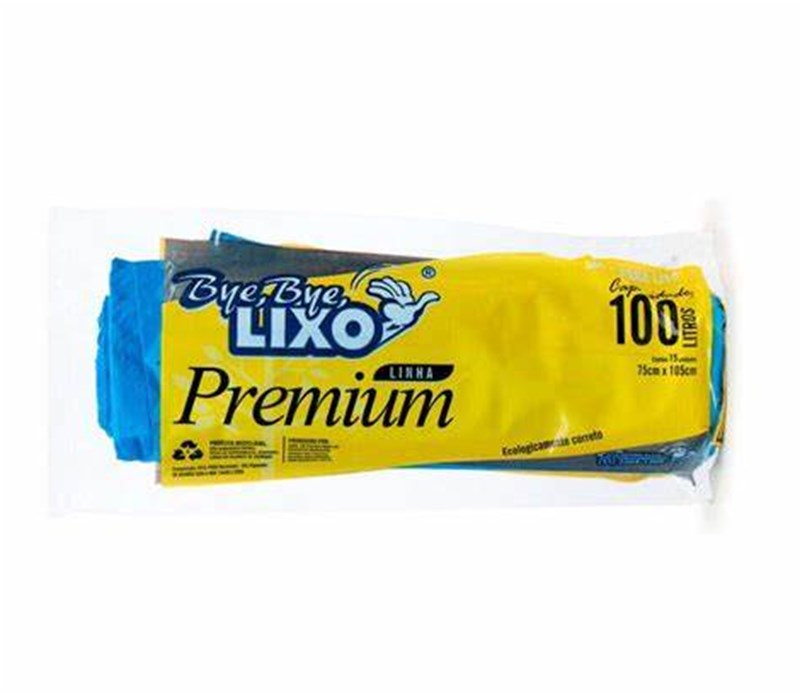 SACO DE LIXO 100L 15UN PREMIUM AZUL BYE BYE