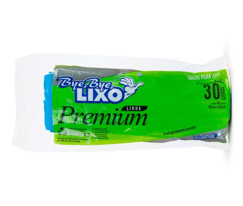 SACO DE LIXO 30L 30UN PREMIUM AZUL BYE BYE