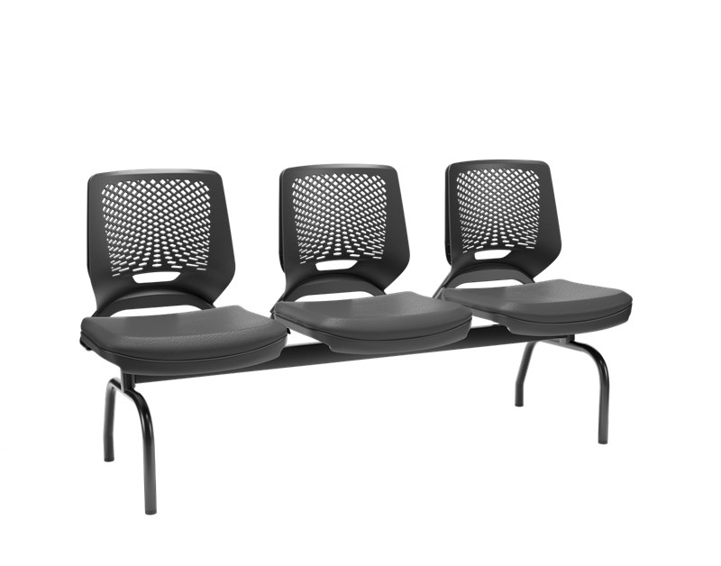 LONGARINA BEEZI 03 LUGARES ASSENTO PRT VINIL ENCOSTO PRT ESTRUTURA PRT