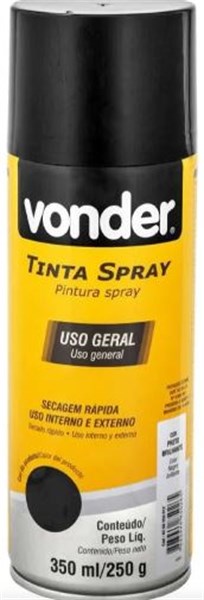 TINTA SPRAY PRETO BRILHANTE 250G 350ML VONDER
