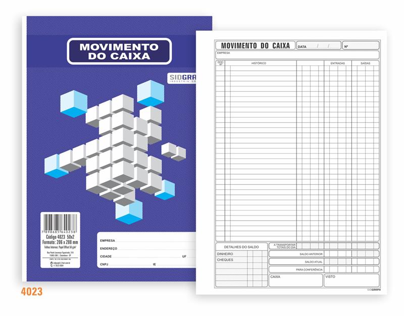 LIVRO MOVIMENTO CAIXA 208X288 100FLS. 50X2 SID GRAPH 4023 PCT/10