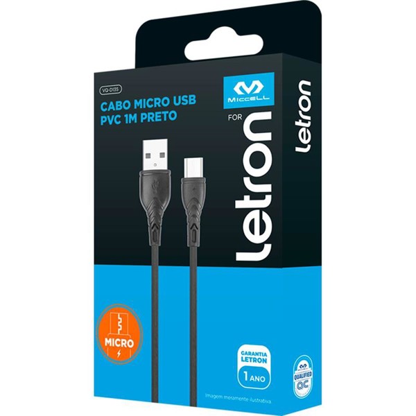 CABO USB LIGHTNING PVC IPHONE 1M PRETO REF.74541  LETRON - LEONORA
