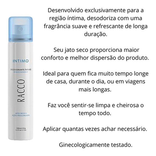 KIT RACCO COM 1 DESODORANTE INTIMO JATO SECO 100ML + 1 SABONETE LIQUIDO INTIMO 210ML