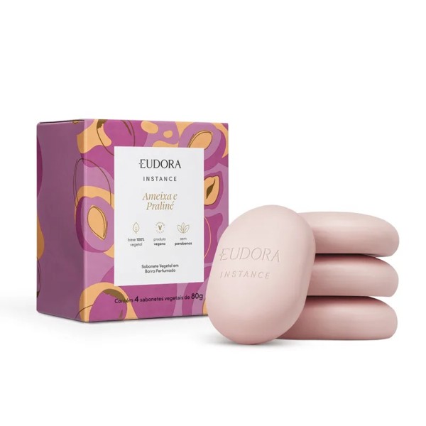 EUDORA INSTANCE AMEIXA E PRALINE CAIXA SABONETE COM 4 UN 85G (CADA)