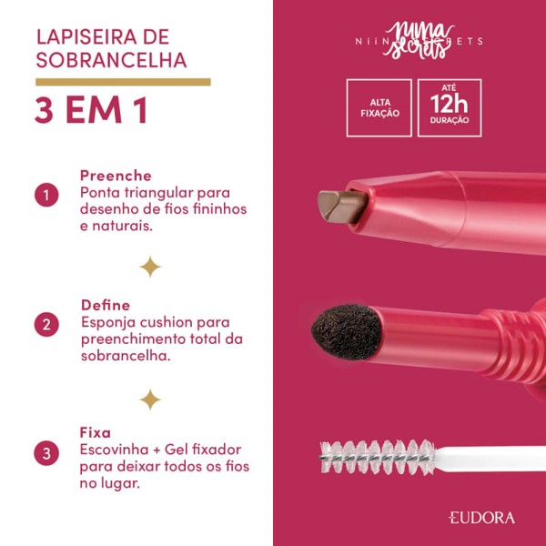EUDORA NIINA SECRETS LAPISEIRA DE SOBRANCELHAS 3 EM 1 ESCURA