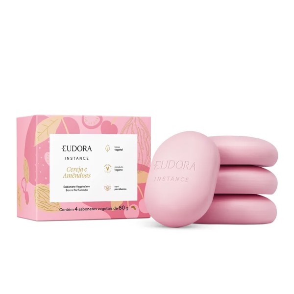 EUDORA INSTANCE CAIXA SABONETE COM 4 UNIDADE CEREJA E AMENDOAS 85G