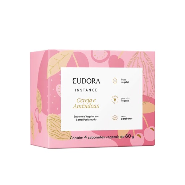 EUDORA INSTANCE CAIXA SABONETE COM 4 UNIDADE CEREJA E AMENDOAS 85G