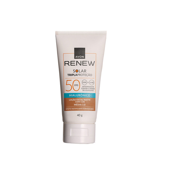 AVON RENEW PROTETOR SOLAR COM COR MEDIA FPS 50 MATTE ANTIOLEOSIDADE